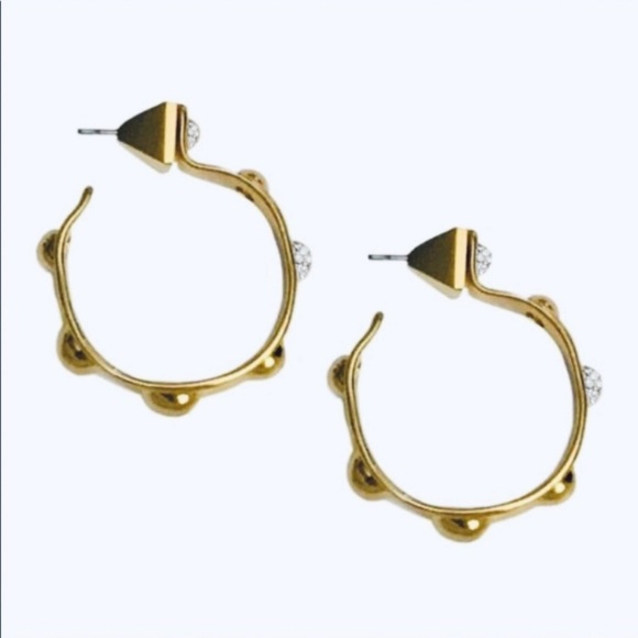 ALEXIS BITTAR • Large Gold Molten Metal Dot Pavé Crystal Studded Hoop Earrings - Picture 4 of 12